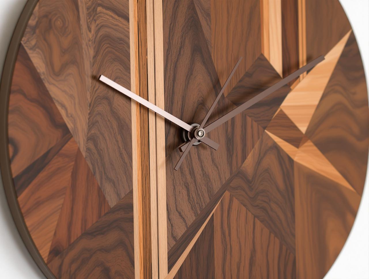 黑胡桃木装饰时钟 · 几何拼接